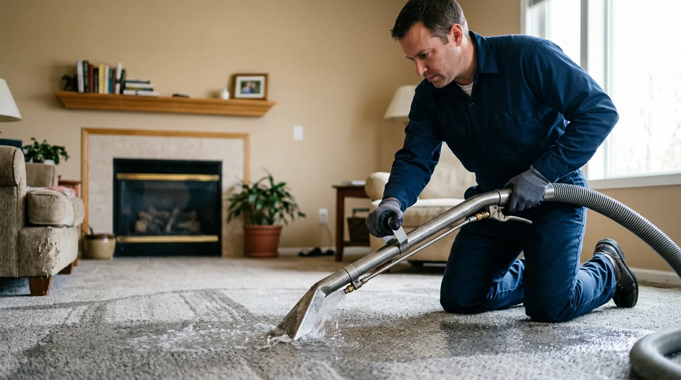 Water damage restoration technician working near Bomont, WV